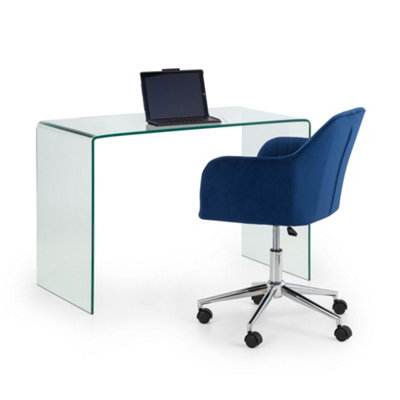 Oakham Signature Montrose Desk With Executive Ardmore Velvet Swivel Office Chair In Blue And Chrome from B&Q