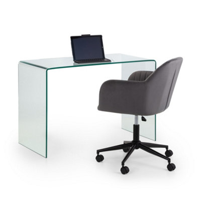Oakham Signature Montrose Desk With Executive Ardmore Velvet Swivel Office Chair In Grey And Black from B&Q