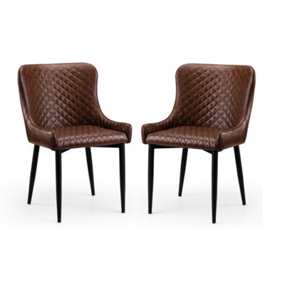 B&Q -  Cromwell Premium Brown Faux Leather Dining ChairsSet Of 2