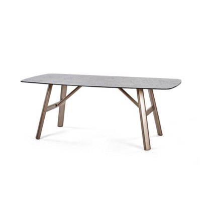 B&Q -  Premium Lorenza 200Cm Rectangular Smoked Bubble Glass Dining Table