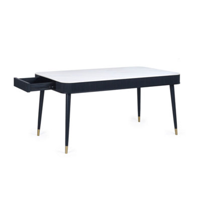 Oakham Premium Louis 90Cm Fluted Stone Top Dining Table With DrawersBlack from B&Q