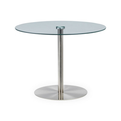 Oakham Premium Milano 100Cm Round Glass Dining Table With Brushed Steel Pedestal from B&Q