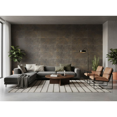 B&Q -  Riverfall Taupe Porcelain Tiles (30 Pack-5 Box-5.55M2 Coverage)-LoungeMatt Stone EffectInspired Weathered Stone