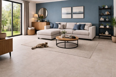 Marlborough Kavian Light Grey Matt Porcelain Floor Tiles (105 Pack15 Box18.6M2 Coverage)LoungeInspired By Natural Limestone from B&Q