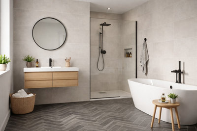 Marlborough Kavian Mid Grey Matt Porcelain Wall Tiles (105 Pack15 Box18.6M2 Coverage)BathroomInspired By Natural Limestone from B&Q