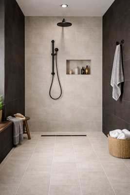 Marlborough Kavian Mid Grey Matt Porcelain Floor Tiles (105 Pack15 Box18.6M2 Coverage)ShowerInspired By Natural Limestone from B&Q