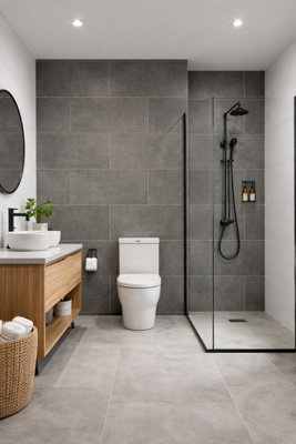 Marlborough Kavian Graphite Matt Porcelain Wall Tiles (105 Pack15 Box18.6M2 Coverage)ShowerInspired By Natural Limestone from B&Q