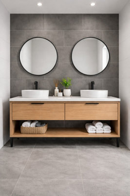 Marlborough Kavian Graphite Matt Porcelain Wall Tiles (105 Pack15 Box18.6M2 Coverage)SinkInspired By Natural Limestone from B&Q