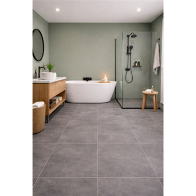 Marlborough Kavian Graphite Matt Porcelain Floor Tiles (105 Pack15 Box18.6M2 Coverage)BathroomInspired By Natural Limestone from B&Q
