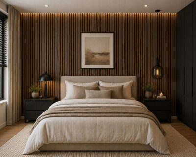 MarlboroughPack Of 12 (Total 12 Units) Acoustic Wood Wall PanelRustic Cedar 600mm (W) X 2400mm (L) X 18mm (D)Bedroom from B&Q