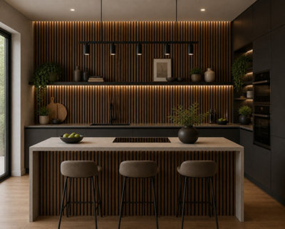 MarlboroughPack Of 14 (Total 14 Units) Acoustic Wood Wall PanelRustic Cedar 600mm (W) X 2400mm (L) X 18mm (D)Kitchen from B&Q