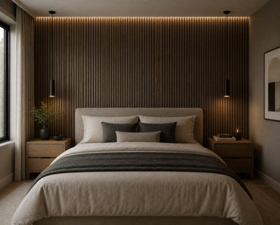 MarlboroughPack Of 2 (Total 2 Units) Acoustic Wood Wall PanelWalnut Lite600mm (W) X 2400mm (L) X 18mm (D)Bedroom from B&Q