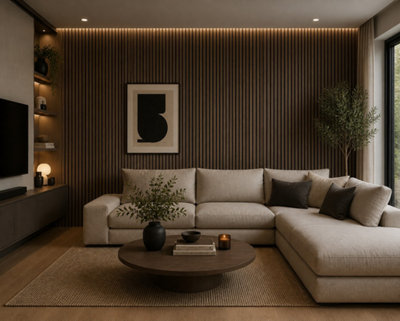 MarlboroughPack Of 16 (Total 16 Units) Acoustic Wood Wall PanelWalnut Lite600mm (W) X 2400mm (L) X 18mm (D)Lounge from B&Q