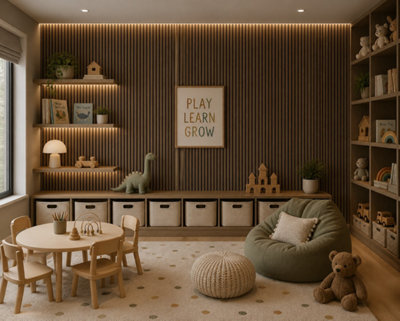 MarlboroughPack Of 6 (Total 6 Units) Acoustic Wood Wall PanelWalnut Lite600mm (W) X 2400mm (L) X 18mm (D)Playroom from B&Q
