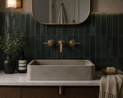 Marlborough Calviro Forest Green Gloss Tiles (108 Pack3 Box1.56M2 Coverage)Sink Inspired By European Ceramic Design. from B&Q