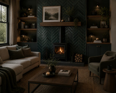 Marlborough Calviro Forest Green Gloss Tiles (720 Pack20 Box10.4M2 Coverage)LoungeInspired By European Ceramic Design. from B&Q