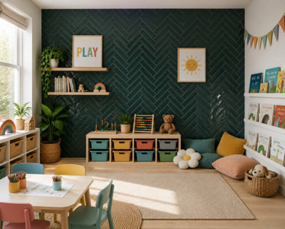 Marlborough Calviro Forest Green Gloss Tiles (108 Pack3 Box1.56M2 Coverage)PlayroomInspired By European Ceramic Design. from B&Q