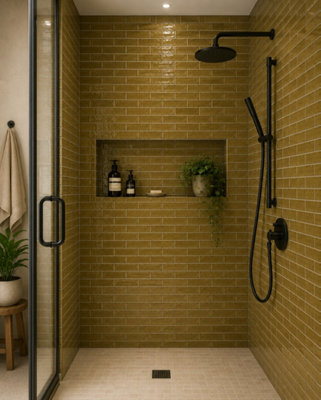 Marlborough Calviro Ochre Gloss Tiles (108 Pack3 Box1.56M2 Coverage)ShowerInspired By European Ceramic Design. from B&Q