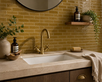 Marlborough Calviro Ochre Gloss Tiles (36 Pack1 Box0.52M2 Coverage)Sink Inspired By European Ceramic Design. from B&Q