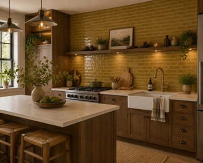 Marlborough Calviro Ochre Gloss Tiles (108 Pack3 Box1.56M2 Coverage)KitchenInspired By European Ceramic Design. from B&Q