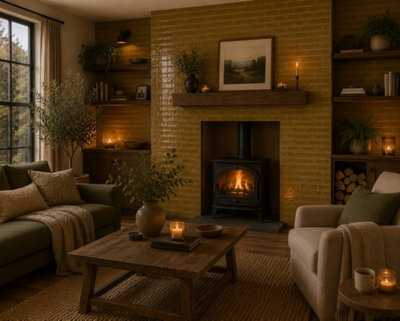 Marlborough Calviro Ochre Gloss Tiles (720 Pack20 Box10.4M2 Coverage)LoungeInspired By European Ceramic Design. from B&Q