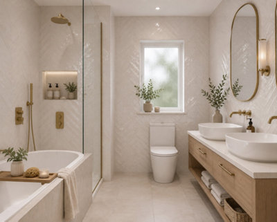 Marlborough Calviro Antique White Gloss Tiles (36 Pack1 Box0.52M2 Coverage)Bathroom Inspired By European Ceramic Design. from B&Q