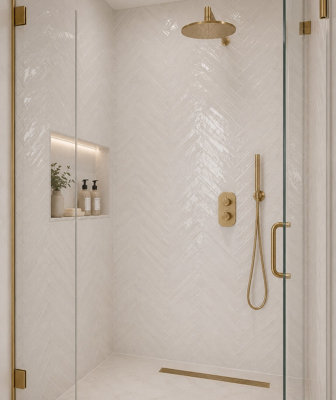 Marlborough Calviro Antique White Gloss Tiles (108 Pack3 Box1.56M2 Coverage)ShowerInspired By European Ceramic Design. from B&Q