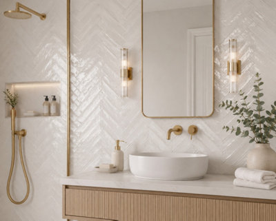 Marlborough Calviro Antique White Gloss Tiles (180 Pack5 Box2.6M2 Coverage)Sink Inspired By European Ceramic Design. from B&Q