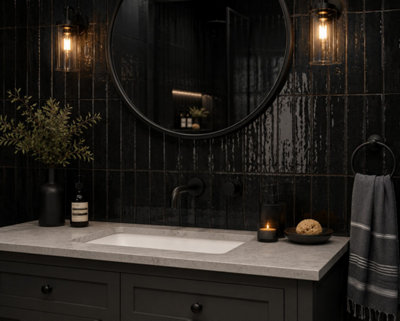 Marlborough Calviro Liquorice Gloss Tiles (360 Pack10 Box5.2M2 Coverage)Sink Inspired By European Ceramic Design. from B&Q