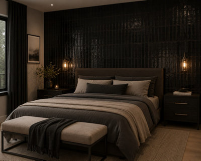 Marlborough Calviro Liquorice Gloss Tiles (360 Pack10 Box5.2M2 Coverage)Bedroom Inspired By European Ceramic Design. from B&Q