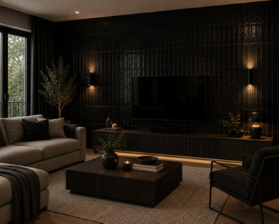 Marlborough Calviro Liquorice Gloss Tiles (108 Pack3 Box1.56M2 Coverage)LoungeInspired By European Ceramic Design. from B&Q