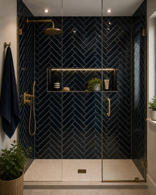 Marlborough Calviro Ink Blue Gloss Tiles (360 Pack10 Box5.2M2 Coverage)ShowerInspired By European Ceramic Design. from B&Q