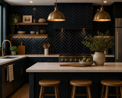 Marlborough Calviro Ink Blue Gloss Tiles (108 Pack3 Box1.56M2 Coverage)KitchenInspired By European Ceramic Design. from B&Q