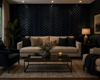 Marlborough Calviro Ink Blue Gloss Tiles (360 Pack10 Box5.2M2 Coverage)LoungeInspired By European Ceramic Design. from B&Q