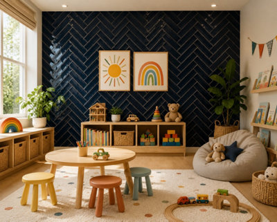 Marlborough Calviro Ink Blue Gloss Tiles (108 Pack3 Box1.56M2 Coverage)PlayroomInspired By European Ceramic Design. from B&Q
