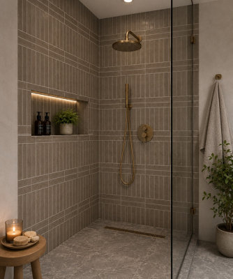 Marlborough Calviro Taupe Gloss Tiles (108 Pack3 Box1.56M2 Coverage)ShowerInspired By European Ceramic Design. from B&Q