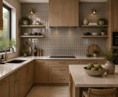 Marlborough Calviro Taupe Gloss Tiles (36 Pack1 Box0.52M2 Coverage)KitchenInspired By European Ceramic Design. from B&Q