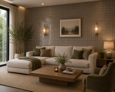 Marlborough Calviro Taupe Gloss Tiles (108 Pack3 Box1.56M2 Coverage)LoungeInspired By European Ceramic Design. from B&Q