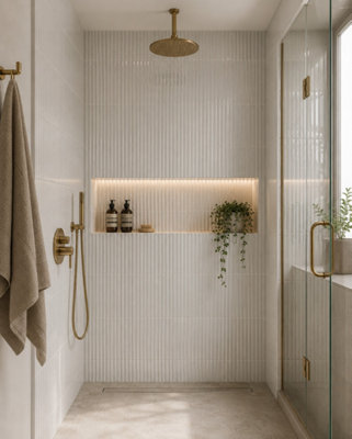 Marlborough Calviro Flute Antique White Gloss Tiles (36 Pack1 Box0.52M2 Coverage)ShowerInspired By European Ceramic Design. from B&Q