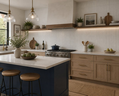 Marlborough Calviro Flute Antique White Gloss Tiles (720 Pack20 Box10.4M2 Coverage)KitchenInspired By European Ceramic Design. from B&Q