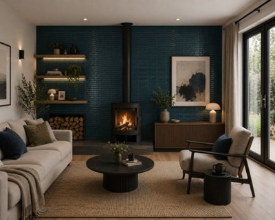 Marlborough Calviro Flute Ink Blue Gloss Tiles (108 Pack3 Box1.56M2 Coverage)LoungeInspired By European Ceramic Design. from B&Q