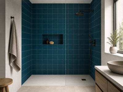 Marlborough Chromara Heritage Blue Matt Ceramic Wall Tiles (380 Pack- 10 Box- 8.3M2 Coverage)-Shower-14.8Cm X 14.8Cm-Colour Meets Design