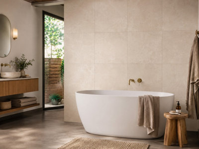 B&Q -  Hartham Beige Matt Porcelain Wall Tiles (60 Pack-20 Box-21.6M2 Coverage)Bathroom60Cmx 60Cm- Elegant Stone-Inspired Finish