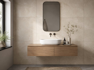 B&Q -  Hartham Beige Matt Porcelain Wall Tiles (3 Pack-1 Box-1.08M2 Coverage)Sink60Cmx 60Cm- Elegant Stone-Inspired Finish