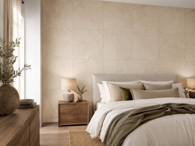 B&Q -  Hartham Beige Matt Porcelain Wall Tiles (45 Pack-15 Box-16.2M2 Coverage)Bedroom60Cmx 60Cm- Elegant Stone-Inspired Finish