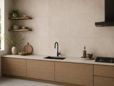 B&Q -  Hartham Beige Matt Porcelain Wall Tiles (15 Pack-5 Box-5.4M2 Coverage)Kitchen60Cmx 60Cm- Elegant Stone-Inspired Finish