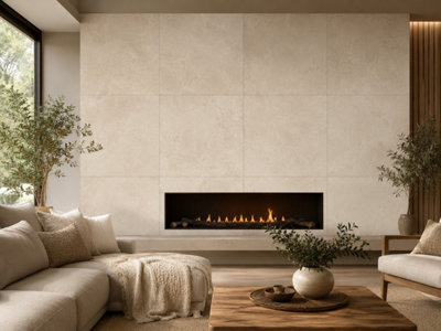 B&Q -  Hartham Beige Matt Porcelain Wall Tiles (3 Pack-1 Box-1.08M2 Coverage)Lounge60Cmx 60Cm- Elegant Stone-Inspired Finish