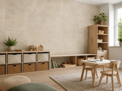 B&Q -  Hartham Beige Matt Porcelain Wall Tiles (45 Pack-15 Box-16.2M2 Coverage)Playroom60Cmx 60Cm- Elegant Stone-Inspired Finish