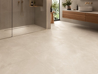 B&Q -  Hartham Beige Matt Porcelain Floor Tiles (45 Pack-15 Box-16.2M2 Coverage)Shower60Cmx 60Cm- Elegant Stone-Inspired Finish