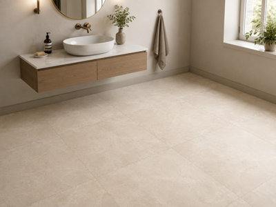 B&Q -  Hartham Beige Matt Porcelain Floor Tiles (15 Pack-5 Box-5.4M2 Coverage)Sink60Cmx 60Cm- Elegant Stone-Inspired Finish